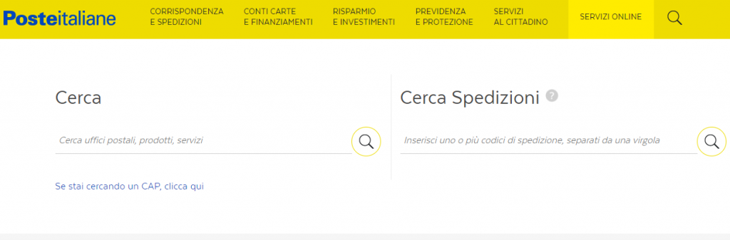 Pacco bloccato alla dogana? Verifica sul sito di Poste Italiane inserendo il track number in "cerca spedizioni".