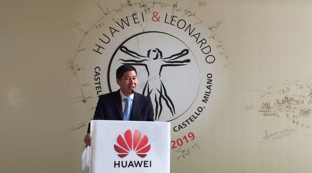 Thomas Miao, amministratore delegato in Italia di Huawei. Parla durante la conferenza a Milano presso il Castello Sforzesco, 15 luglio 2019 